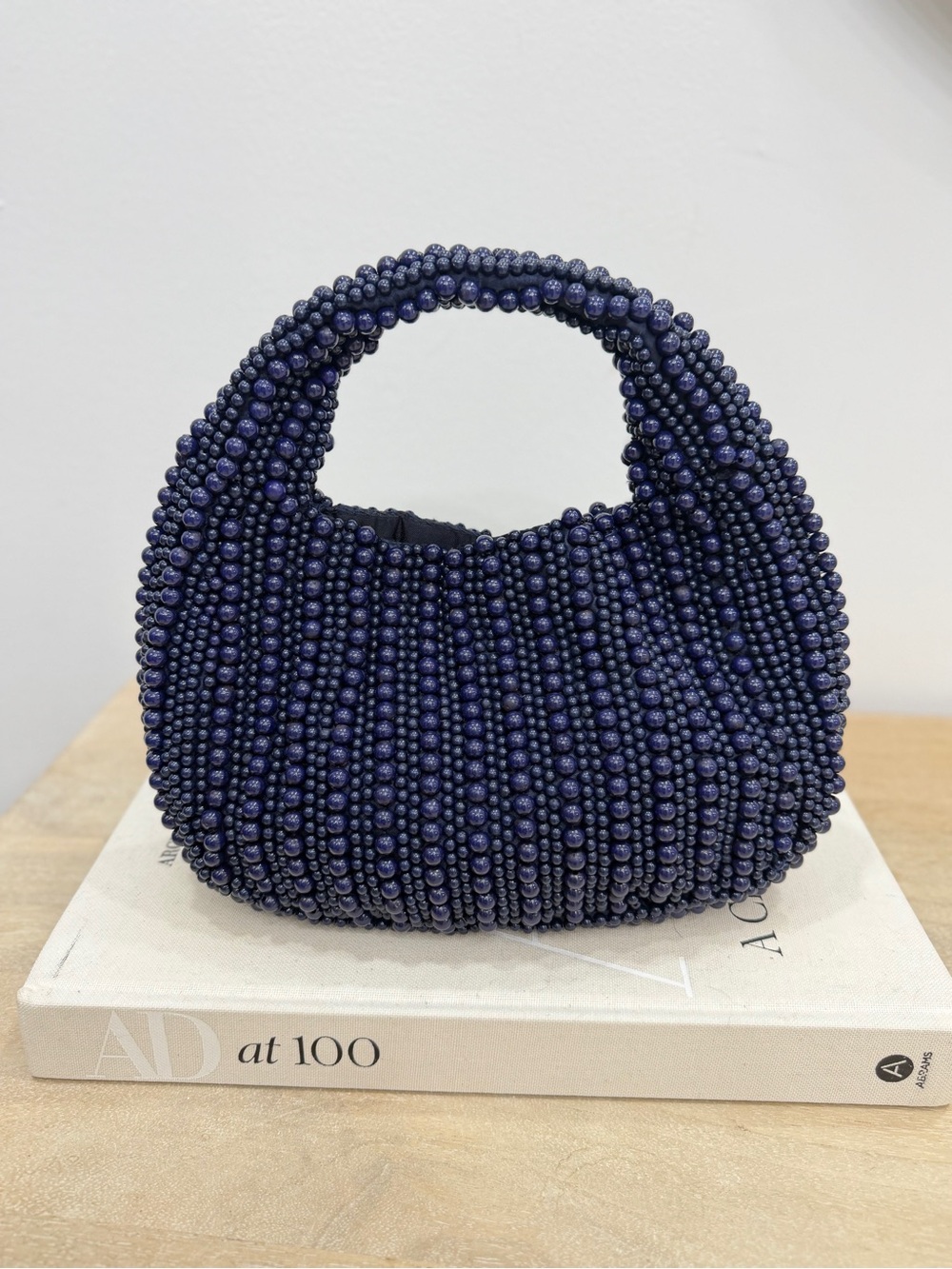 Beaded Mini Top-Handle Bag in Navy